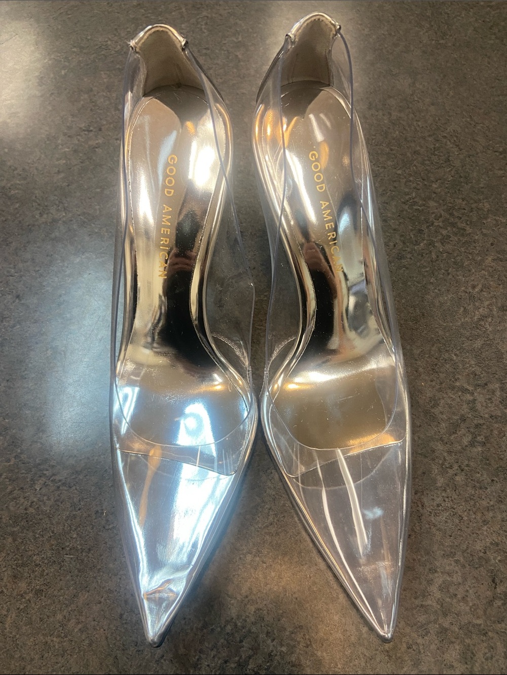 Good American Clear PVC Pointed-Toe Pumps